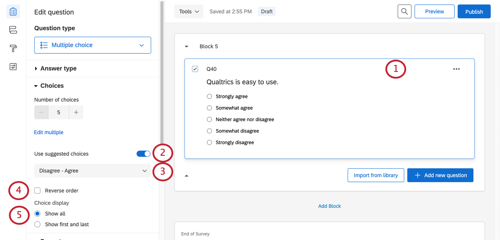 Adding suggested choices to a question