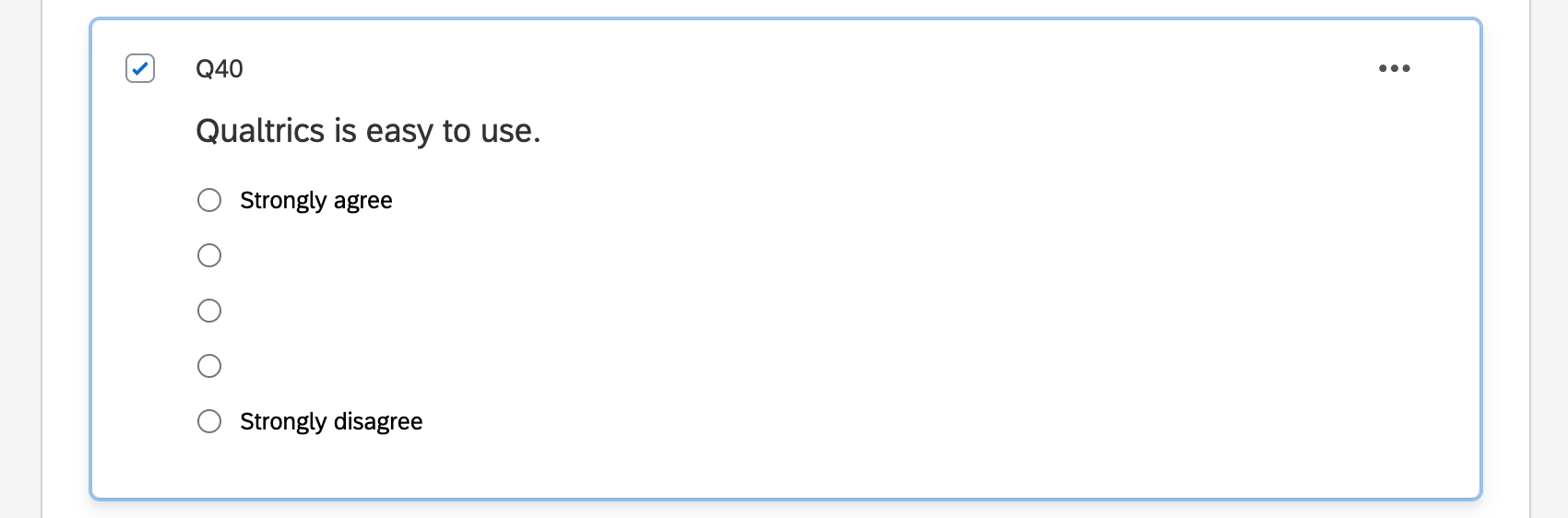 eine Multiple-Choice-Frage -- Die erste Option stimmt voll zu und die letzte Option ist strikt nicht einverstanden, während die anderen Optionen leer sind.