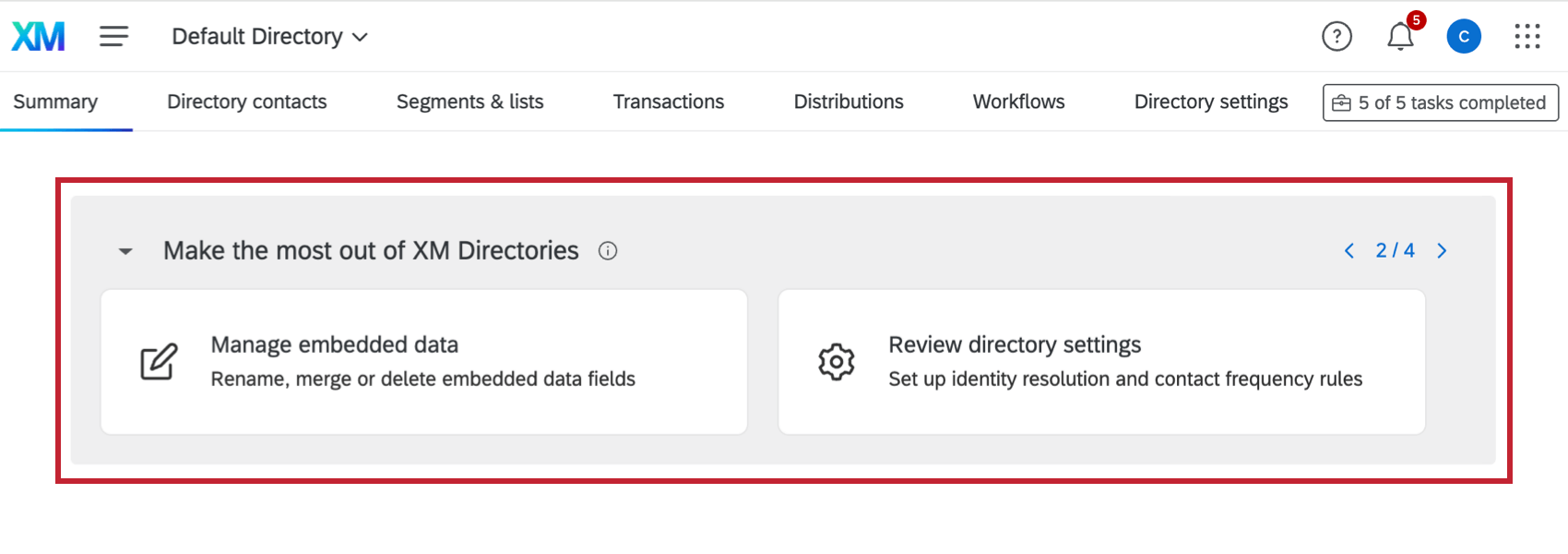 suggestions section within summary tab