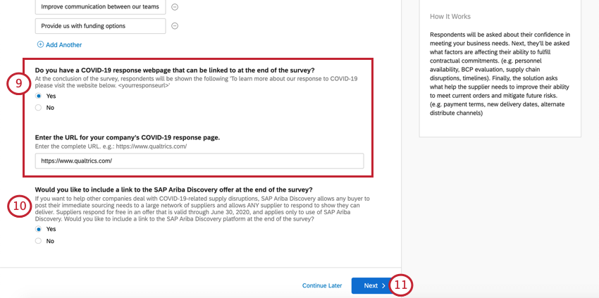 質問の選択肢を増やす。右下は青い次へボタン