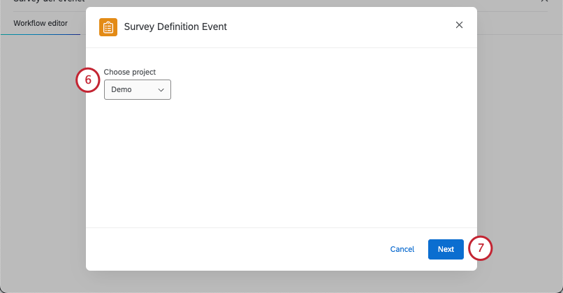 new window where you select a project from a dropdown