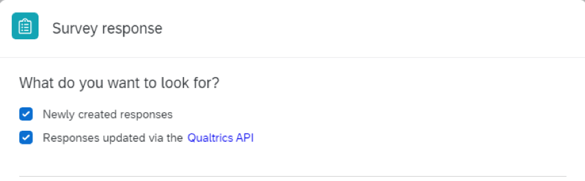 in a survey response event, choosing to trigger based on new responses or updates ones