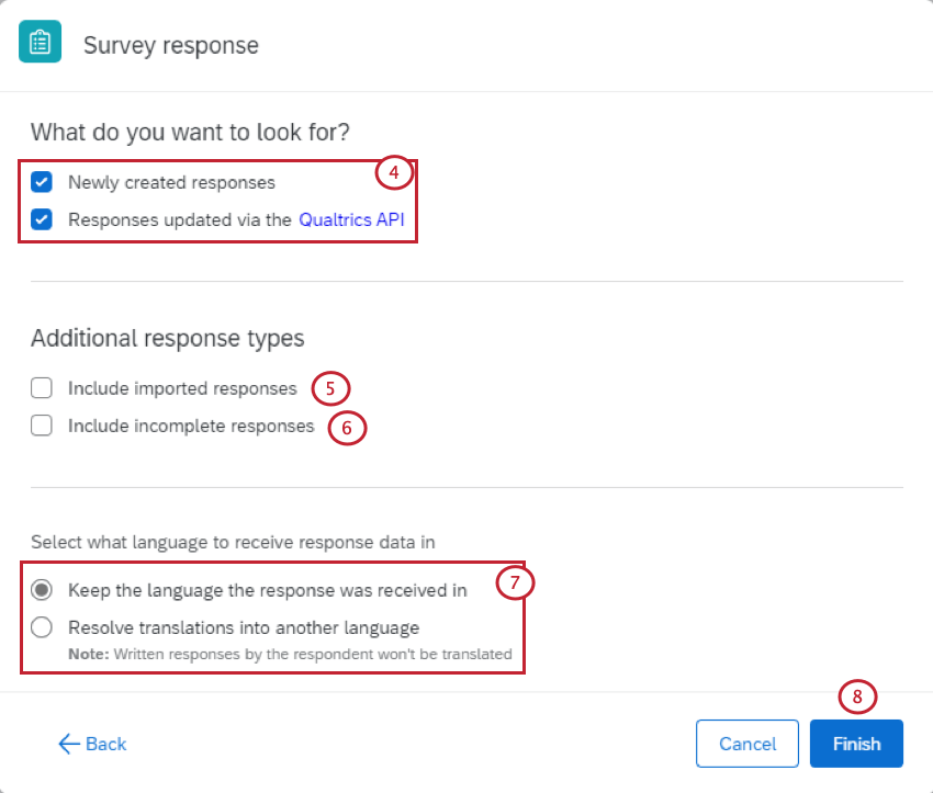 auswahl des Ereignistyps für Umfragen und Umgang mit mehrsprachigen Antworten
