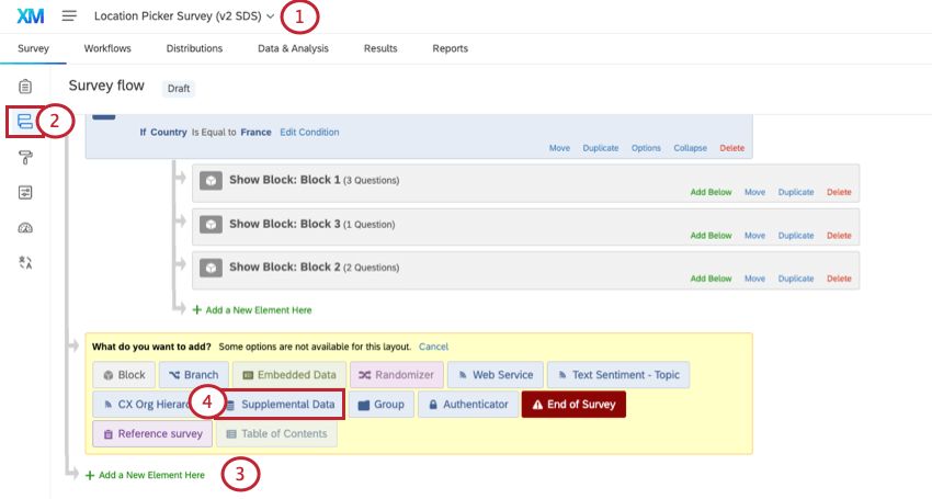 opening survey flow and adding a supplemental data source at the bottom