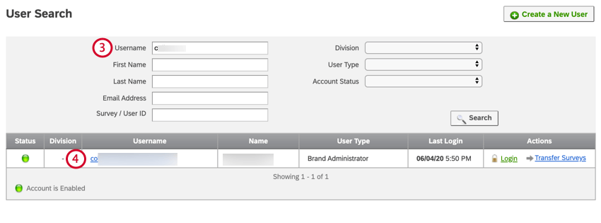 searching for a user and clicking their name