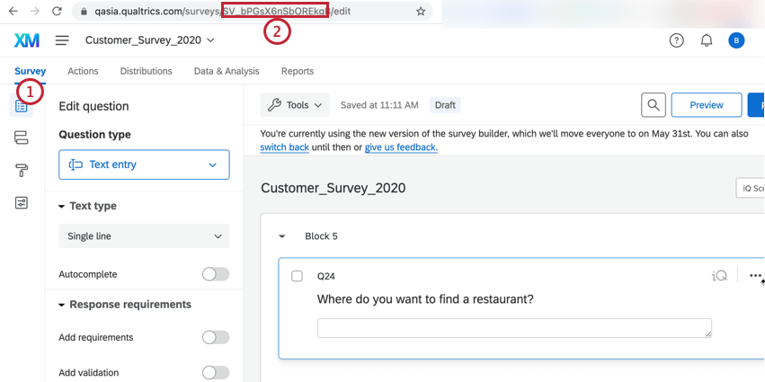 trovare lID del sondaggio nellurl del browser web