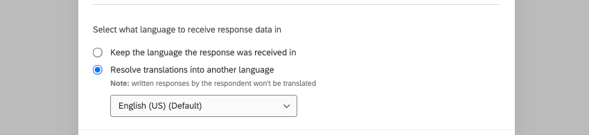 Auf der Benutzeroberfläche wird angegeben, in welcher Sprache eine Antwort empfangen werden soll. Anschließend stehen die folgenden Optionen zur Verfügung: