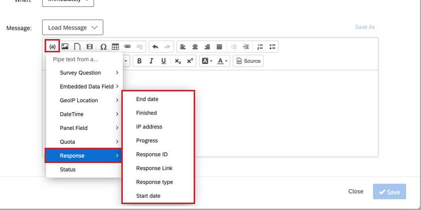 utilizzare il menu di testo trasferito per unattività triggerata da un evento di risposta al sondaggio