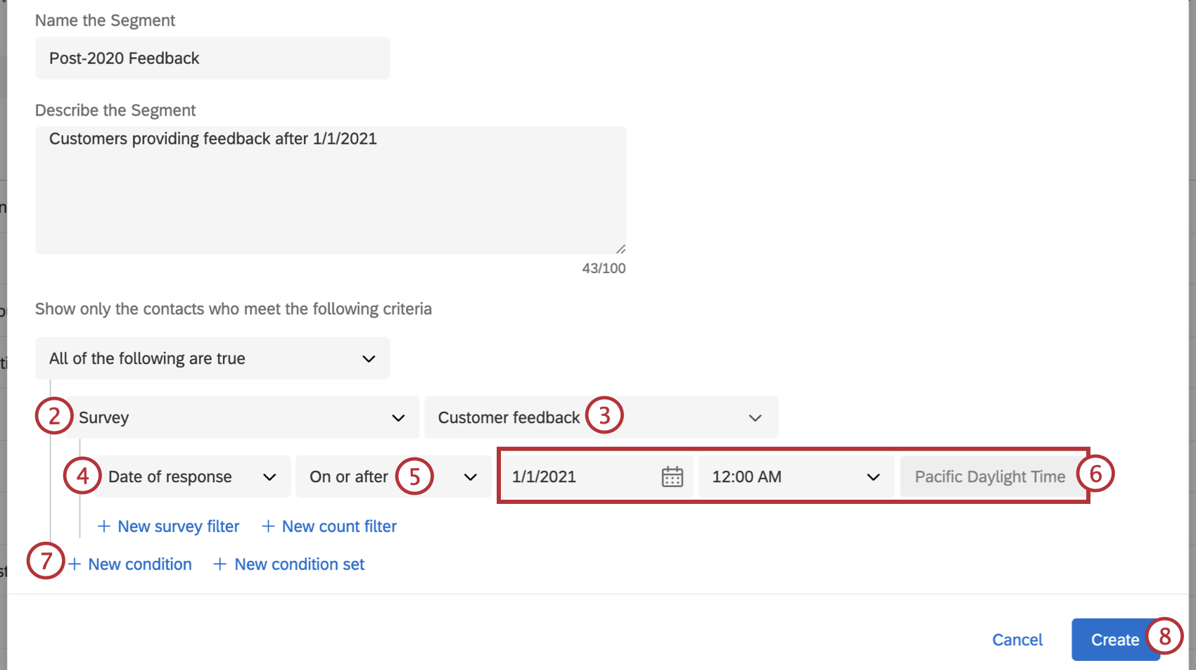 New window opens where criteria can be set