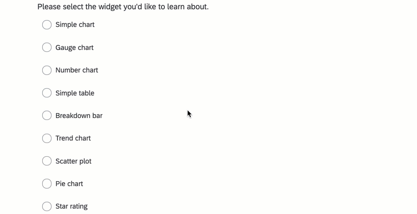 Gif de uma pergunta múltipla escolha, clicando em cada opção de cima para baixo