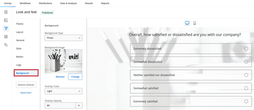 the background tab of look & feel