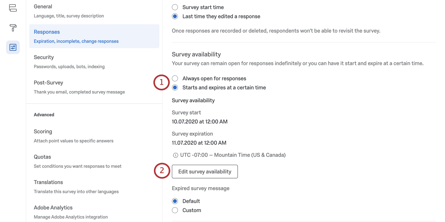 Survey availability settings