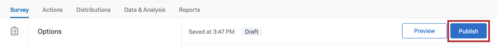 Publish button in upper-right of page