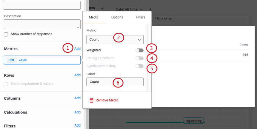 Screenshot of metric in a table widget