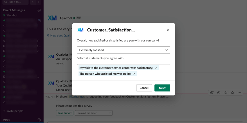 Finestra in cui si compilano le domande in Slack
