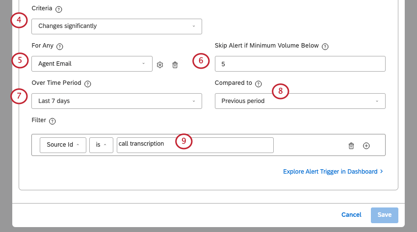 configuração de um alerta com base em alterações de pontuação