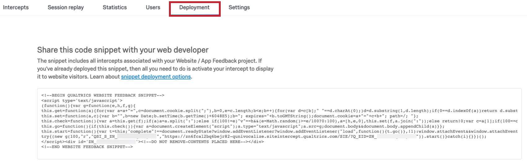 Deployment code in the Deployment section