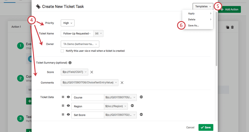 Su unattività ticket, selezionando i modelli nellangolo in alto a destra