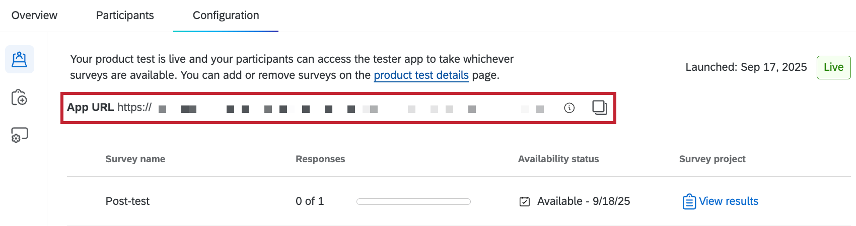 設定タブで強調表示されたアプリのURL