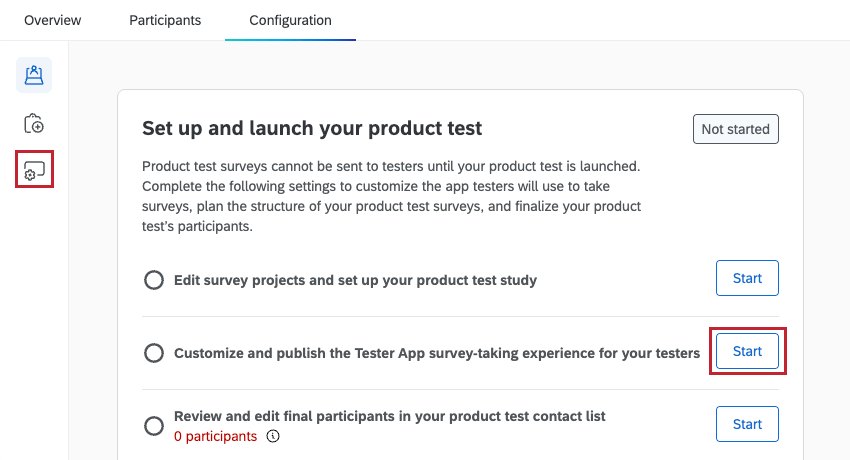 button to start customizing tester app