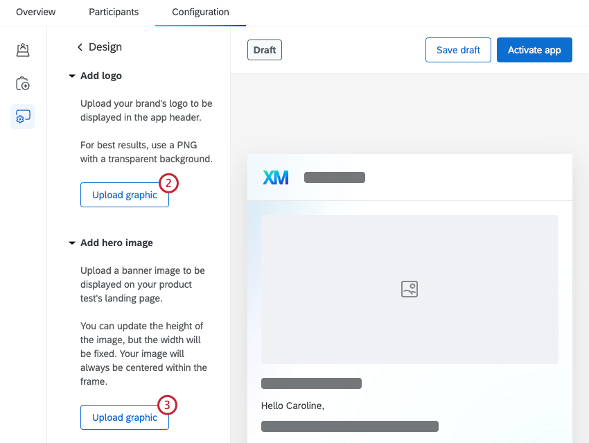 buttons to upload graphics to the app