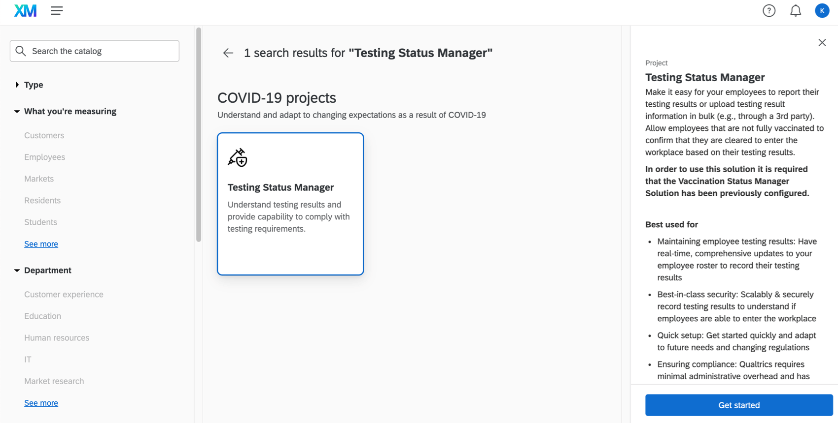 Image du manager de létat davancement des tests trouvée à lintérieur du catalogue
