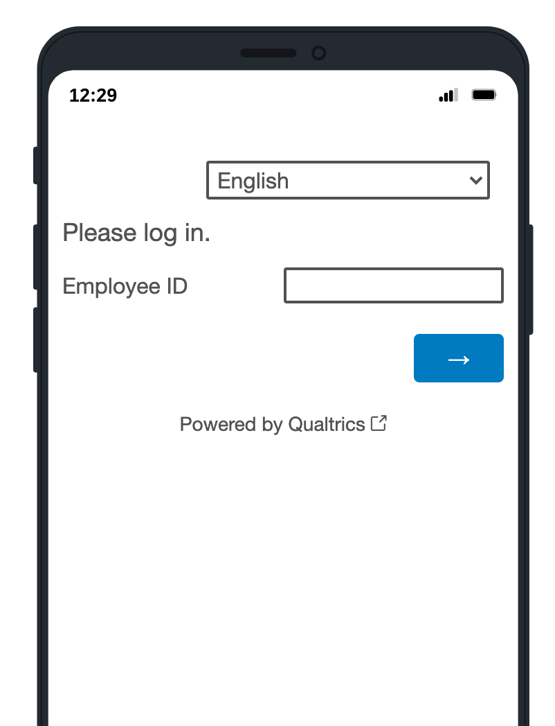 Image of a phone where someone is logging into the survey