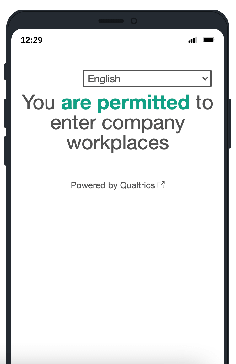 Imagen de un teléfono donde alguien ha enviado la encuesta y ve que tiene permiso para ingresar al lugar de trabajo de la empresa.