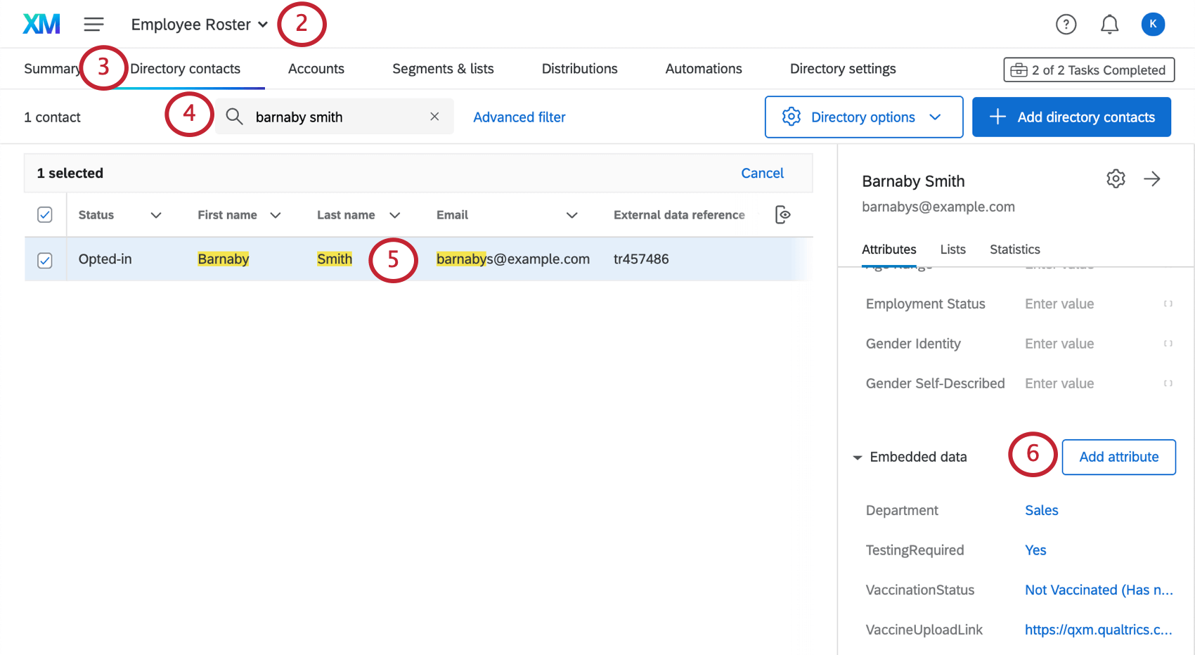 Image of directory open with specific contact selected