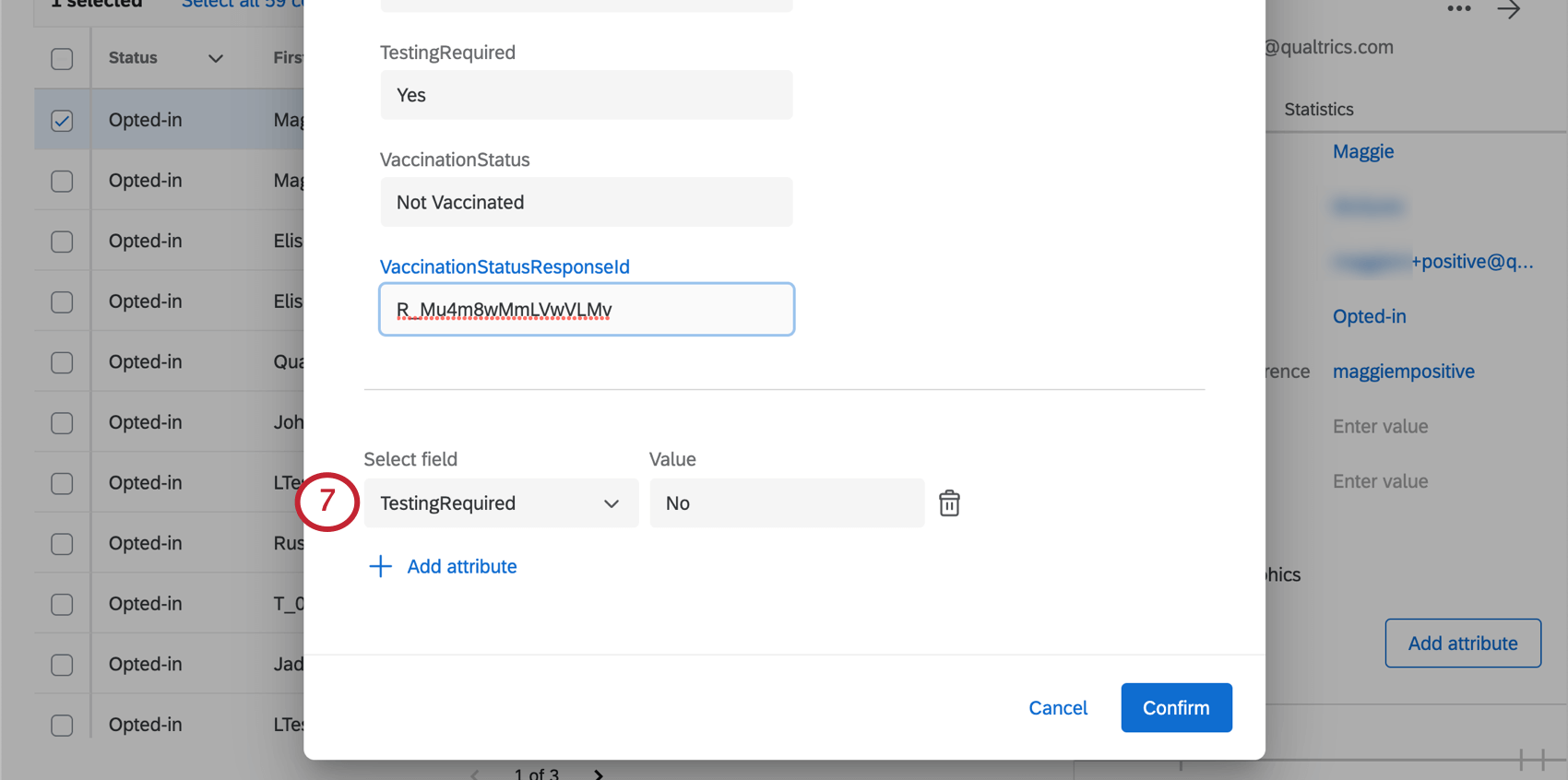 Image of the field described being added to a contact