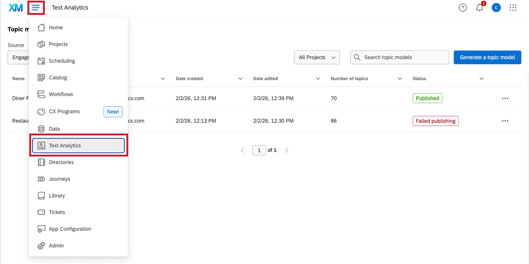 clicking the navigation menu in the top left and selecting Text Analytics