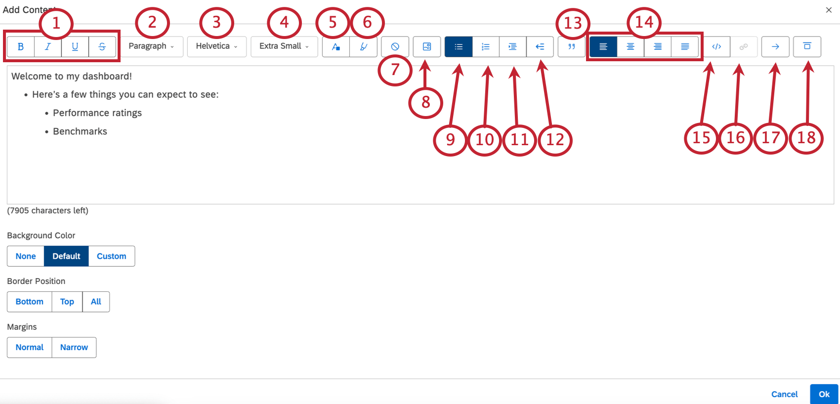 Tutti i pulsanti delleditor rich text del widget Blocco di testo sono numerati