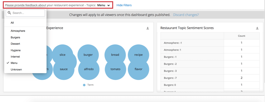 Filters added to top of page, can be adjusted