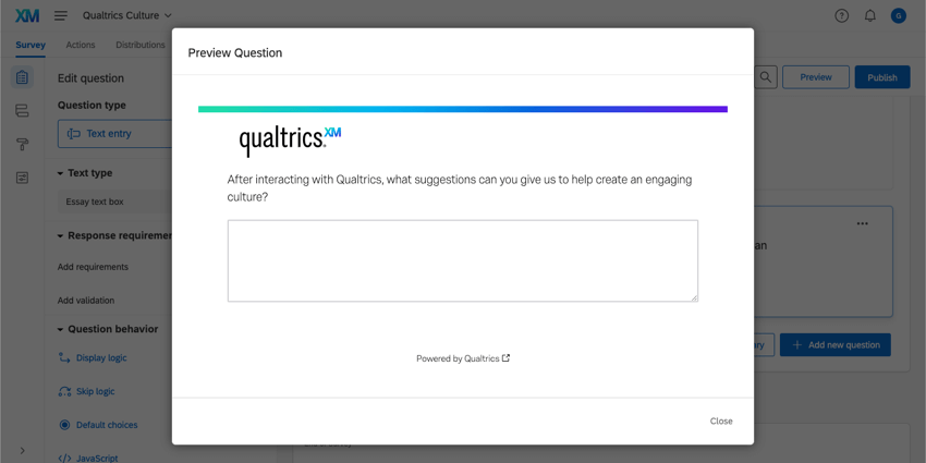 La fenêtre de prévisualisation de la zone texte de la question de lessai