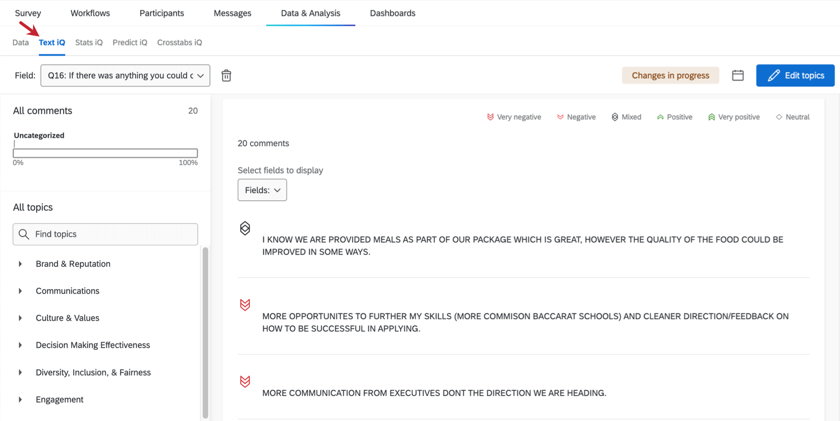 The Data & Analysis tab, followed by the Text tab below it