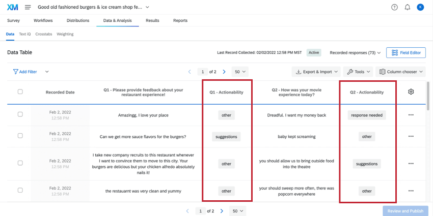 viewing text iq enrichments from the data & analysis page