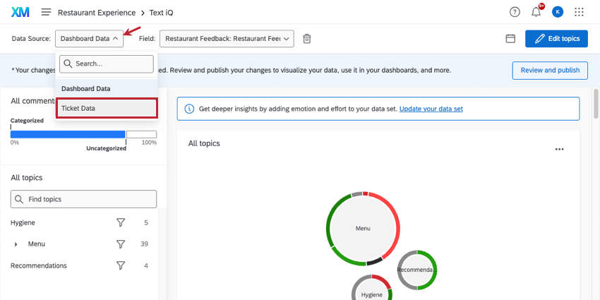 Il menu a tendina si trova in alto a sinistra