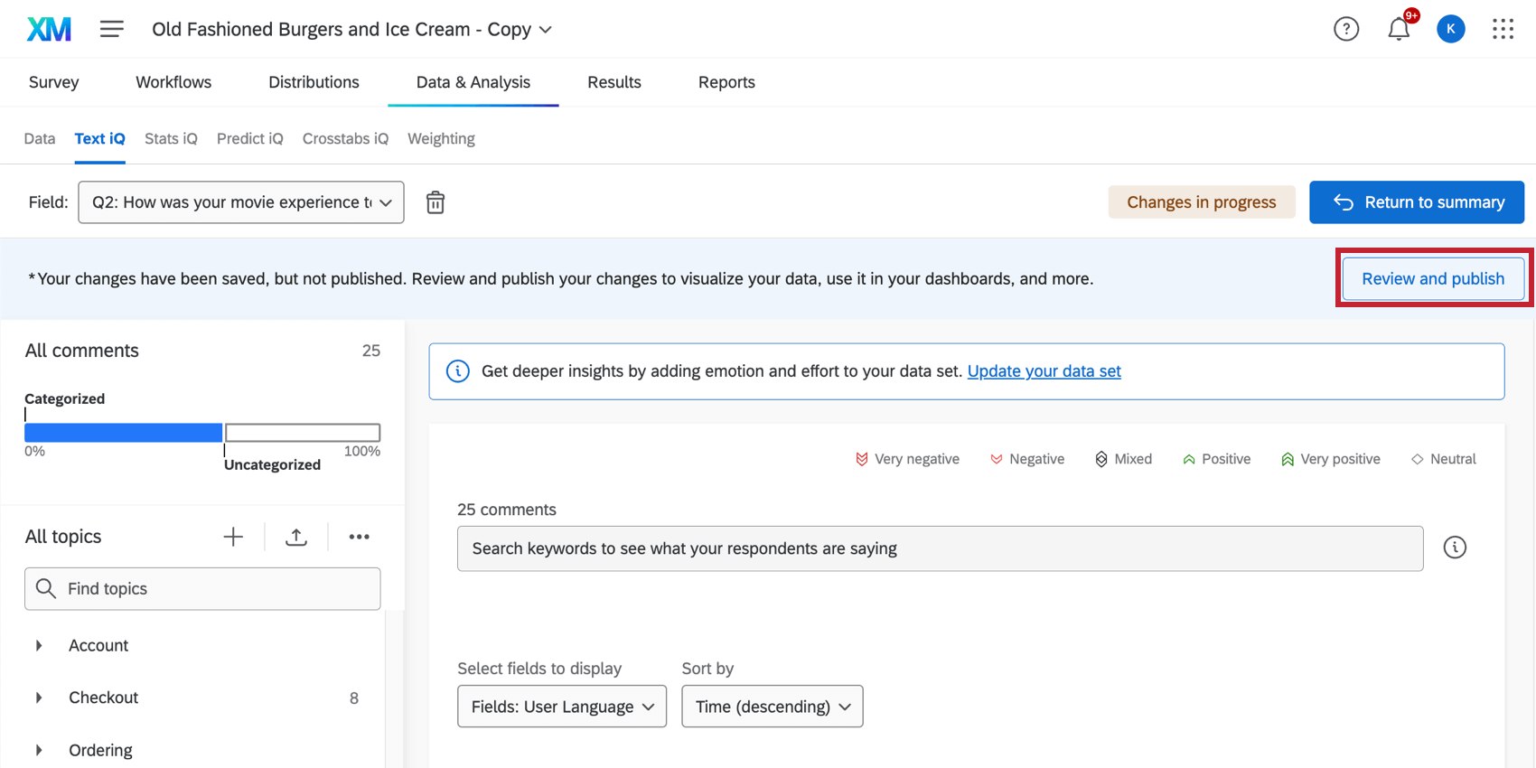clicking review and publish