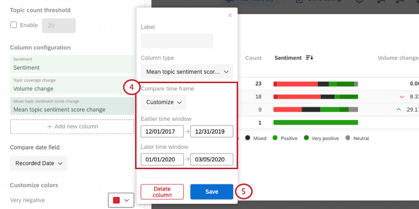 Selecting "custom" under "compare with" adds more date options