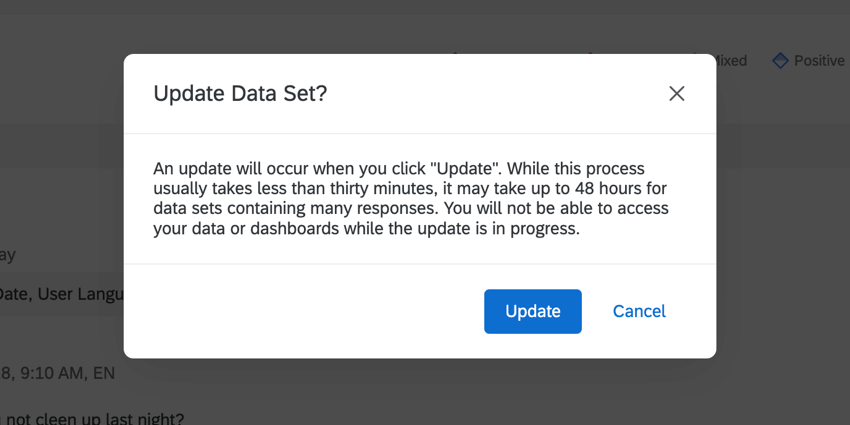 the update data set message
