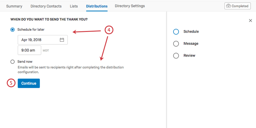 Choosing when the email will schedule