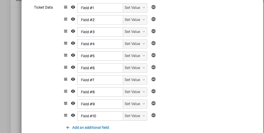 The same fields in the table ordered in a ticket being created