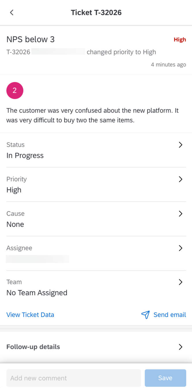 Création du ticket dans lapplication XM avec les détails et la possibilité de faire des commentaires
