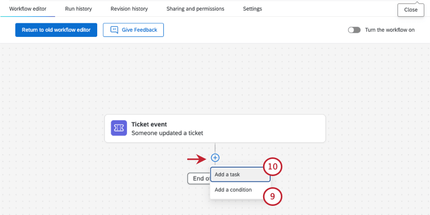 チケットイベントの後にあるプラス記号をクリックすると、その他のオプションが表示されます。