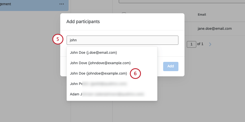 nova janela onde você digita para pesquisar usuários