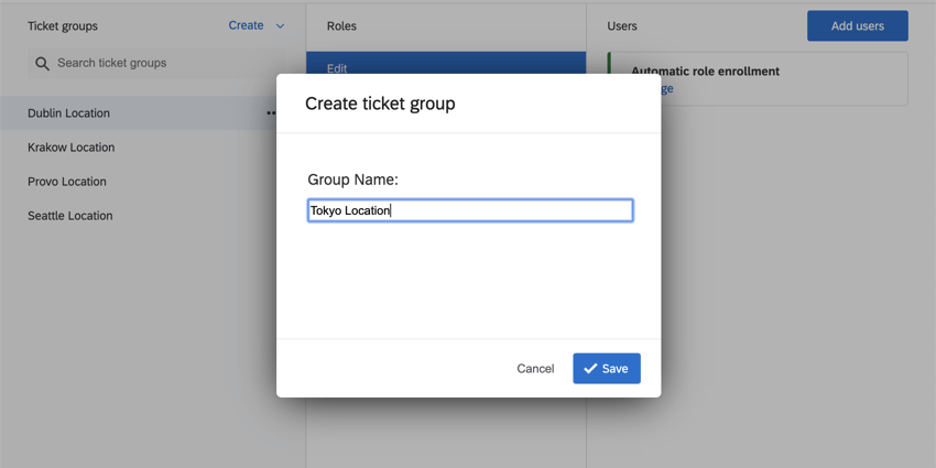 Creazione di una finestra per gruppi di ticket