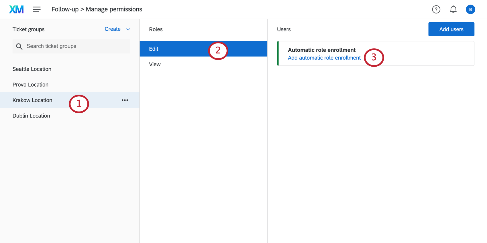 Mostra il layout della pagina di gestione dei permessi