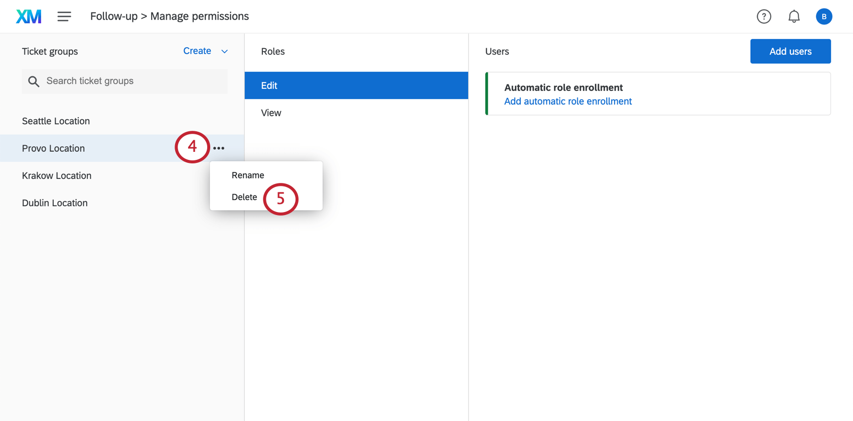 selezionare lopzione di eliminazione di un gruppo