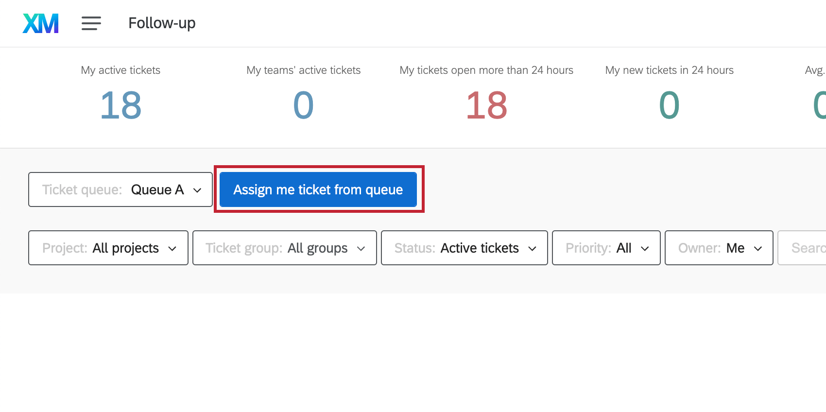 Image of the Assign me a ticket from the queue button