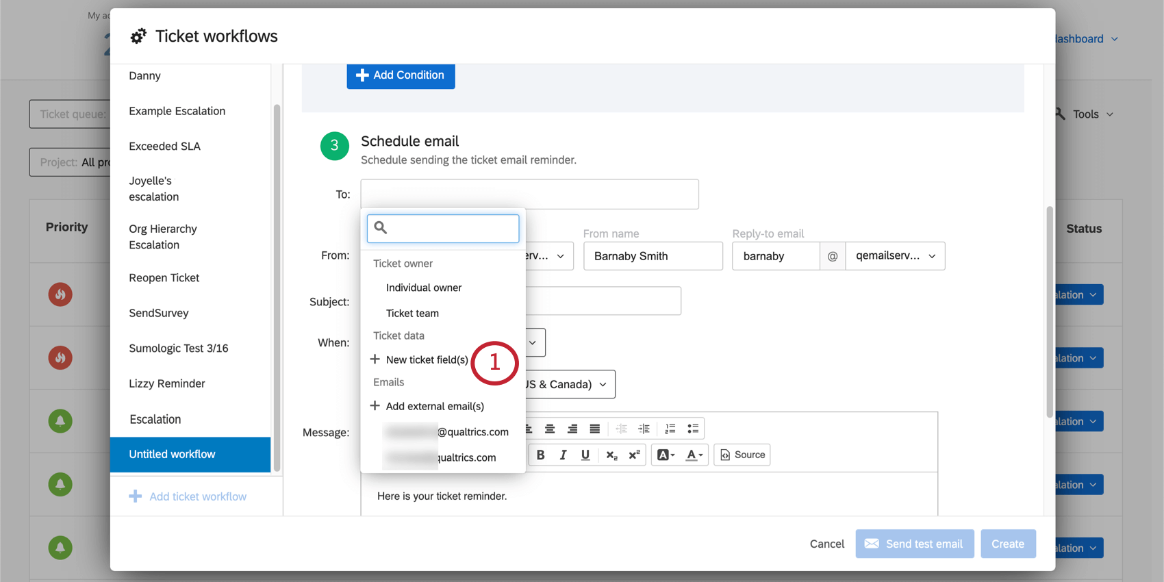 Nouveaux champs de ticket